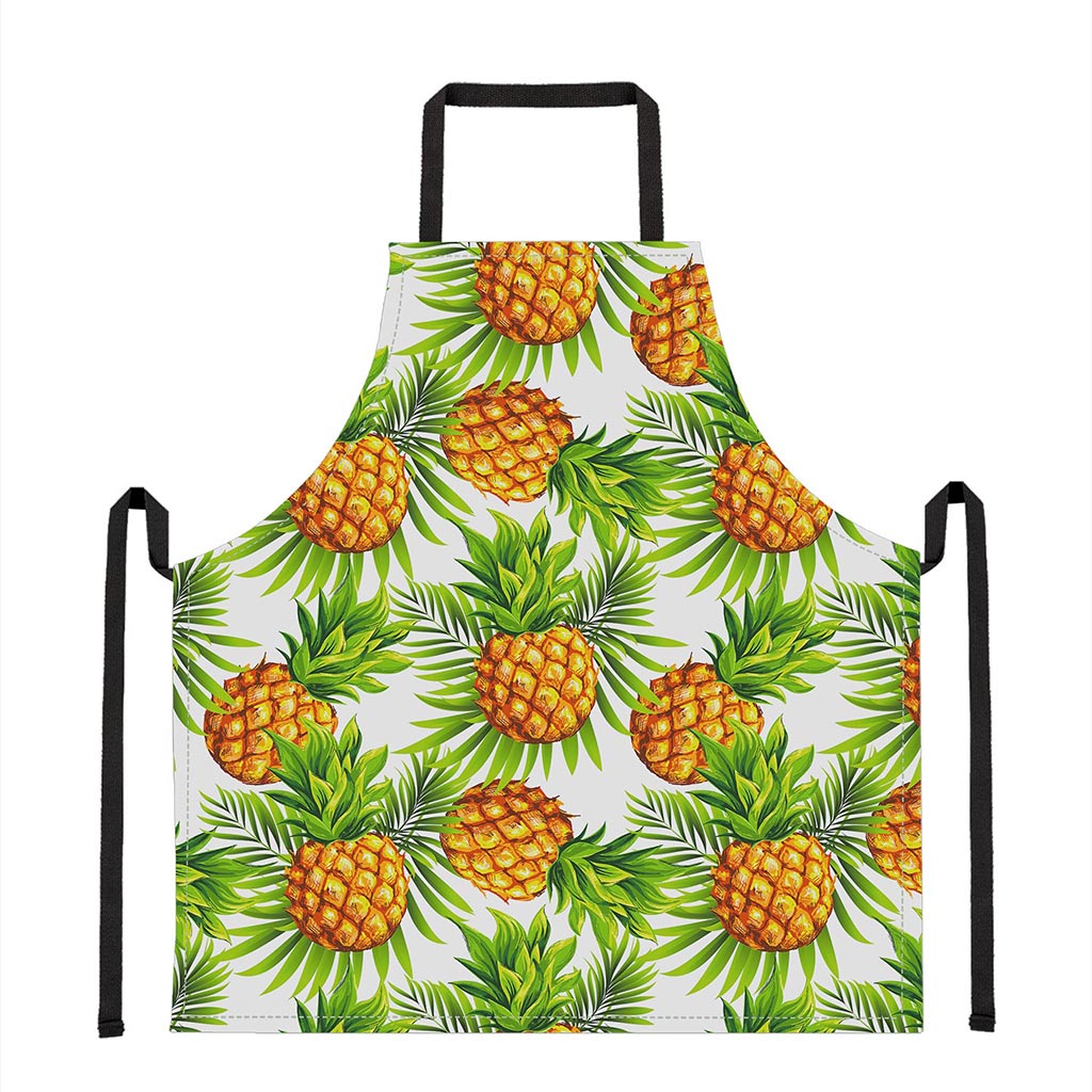 White Tropical Pineapple Pattern Print Apron