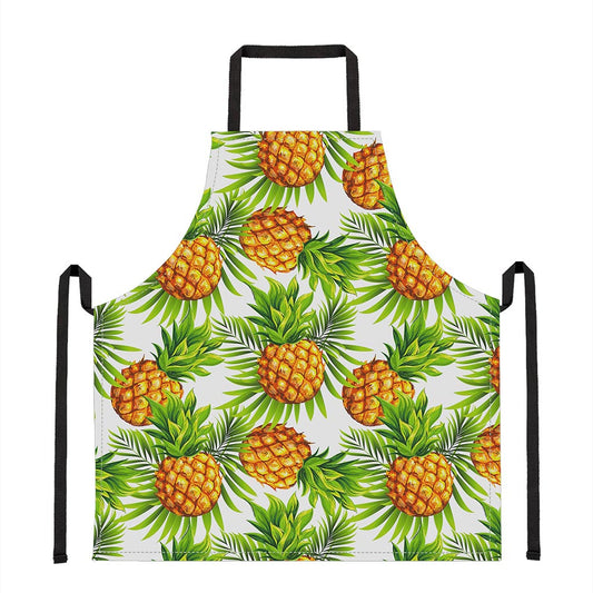 White Tropical Pineapple Pattern Print Apron