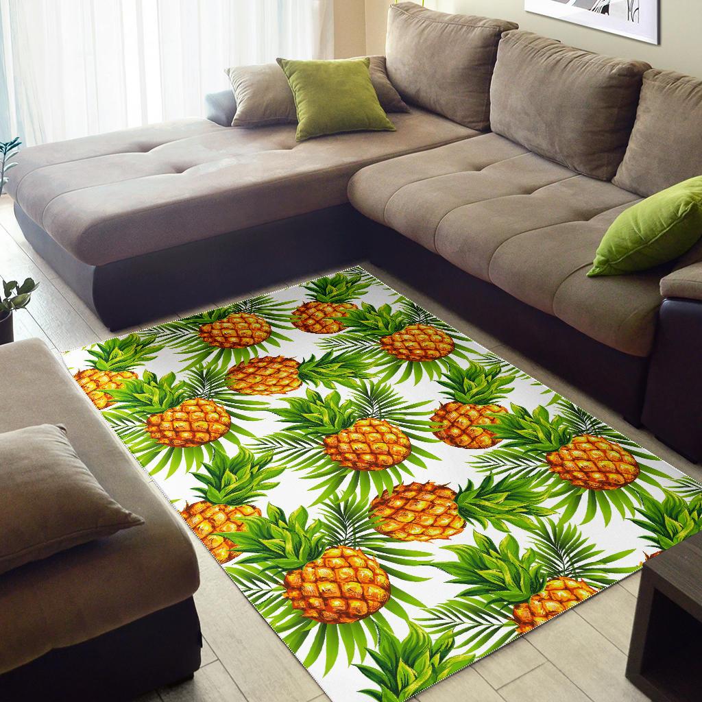 White Tropical Pineapple Pattern Print Area Rug GearFrost