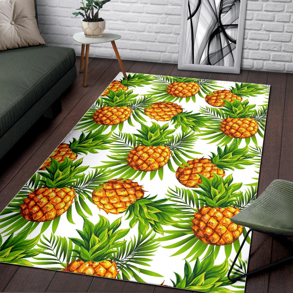 White Tropical Pineapple Pattern Print Area Rug GearFrost