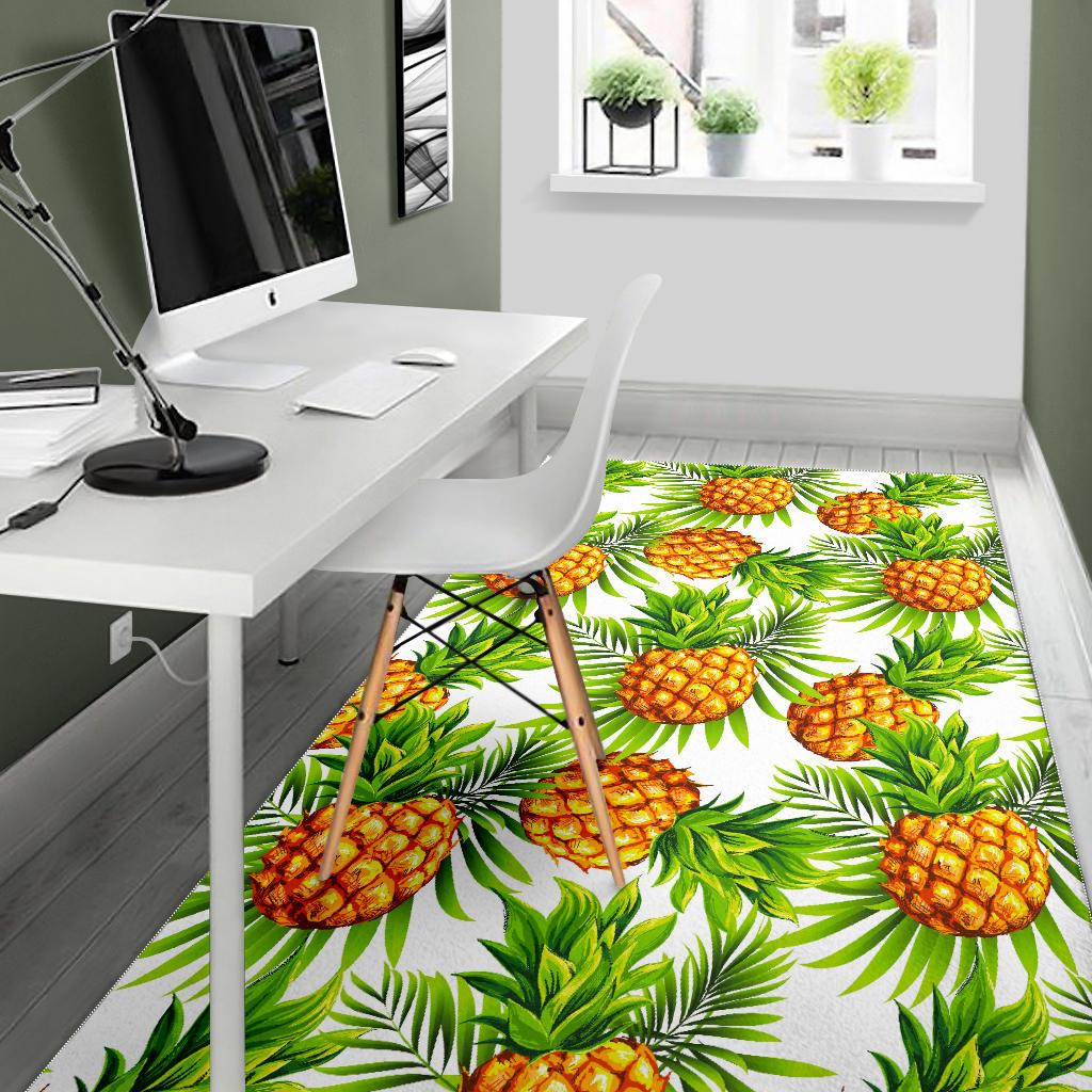 White Tropical Pineapple Pattern Print Area Rug GearFrost