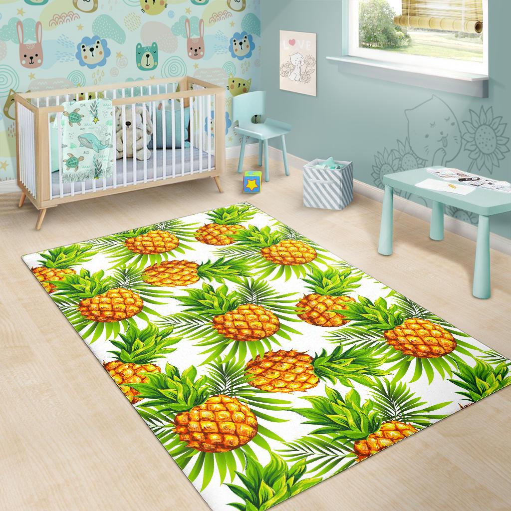 White Tropical Pineapple Pattern Print Area Rug GearFrost