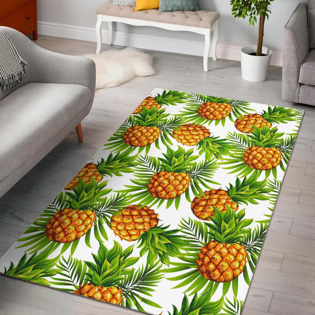 White Tropical Pineapple Pattern Print Area Rug GearFrost