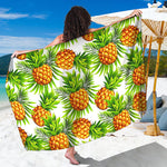 White Tropical Pineapple Pattern Print Beach Sarong Wrap