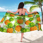 White Tropical Pineapple Pattern Print Beach Sarong Wrap