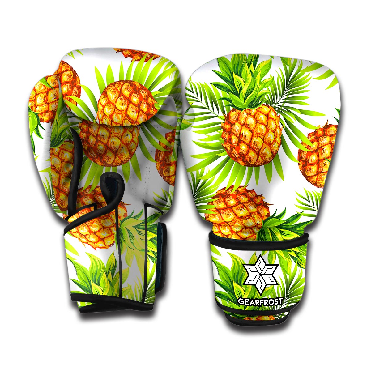 White Tropical Pineapple Pattern Print Boxing Gloves