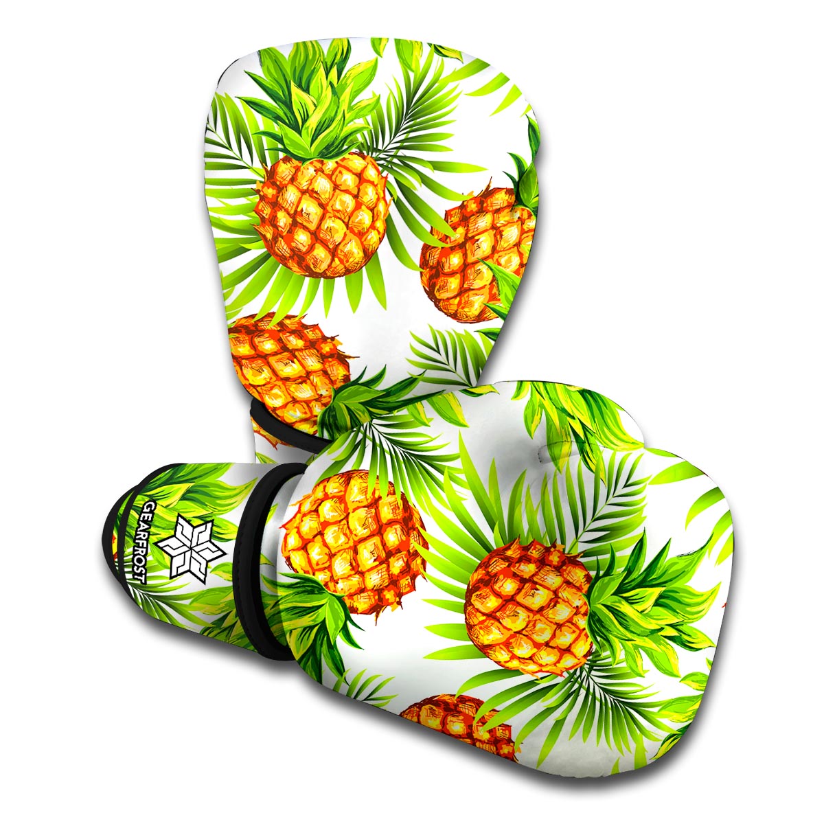 White Tropical Pineapple Pattern Print Boxing Gloves