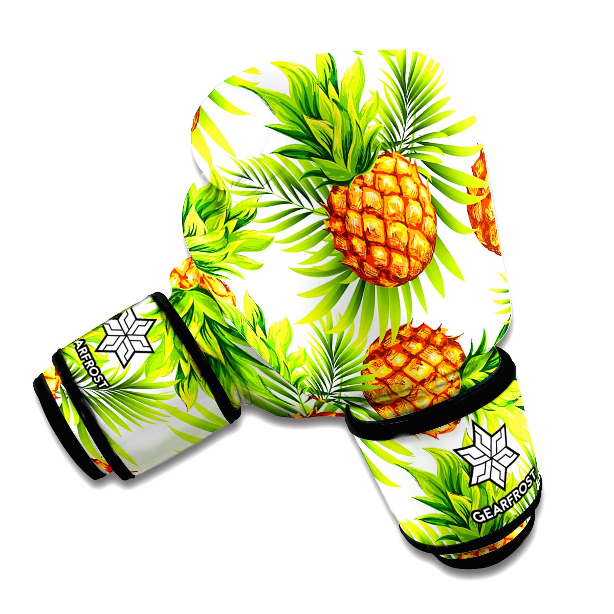 White Tropical Pineapple Pattern Print Boxing Gloves