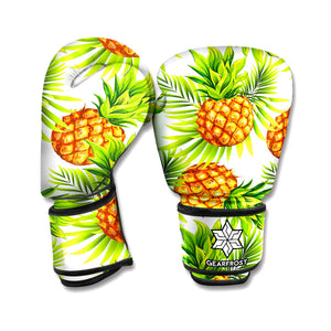 White Tropical Pineapple Pattern Print Boxing Gloves