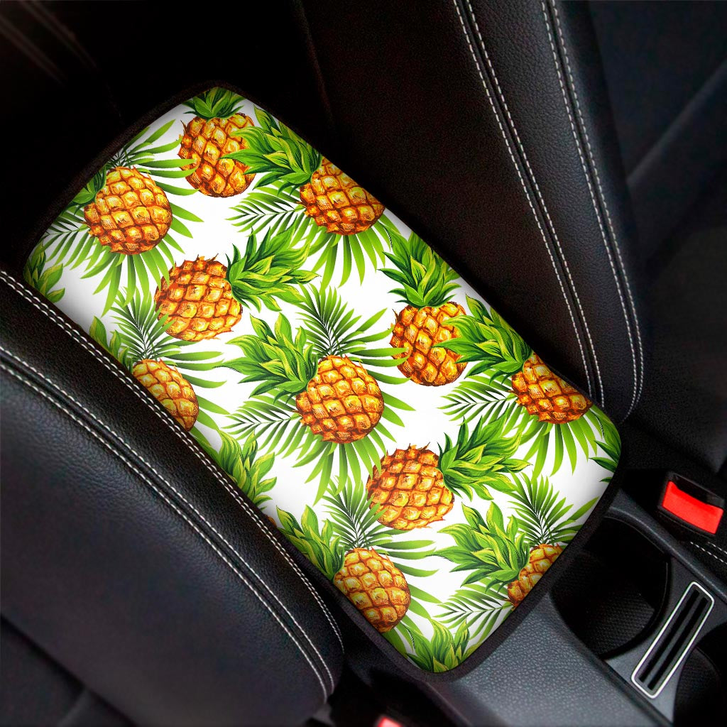 White Tropical Pineapple Pattern Print Car Center Console Cover