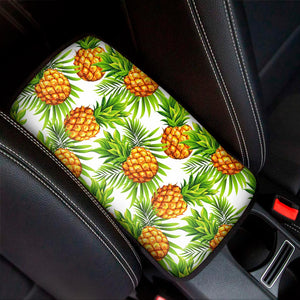 White Tropical Pineapple Pattern Print Car Center Console Cover