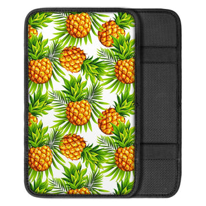 White Tropical Pineapple Pattern Print Car Center Console Cover