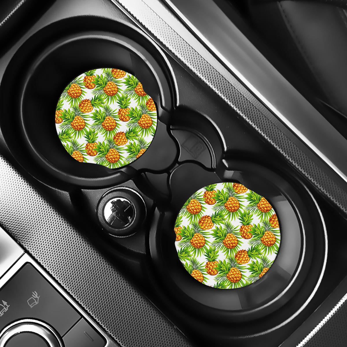 White Tropical Pineapple Pattern Print Car Coasters