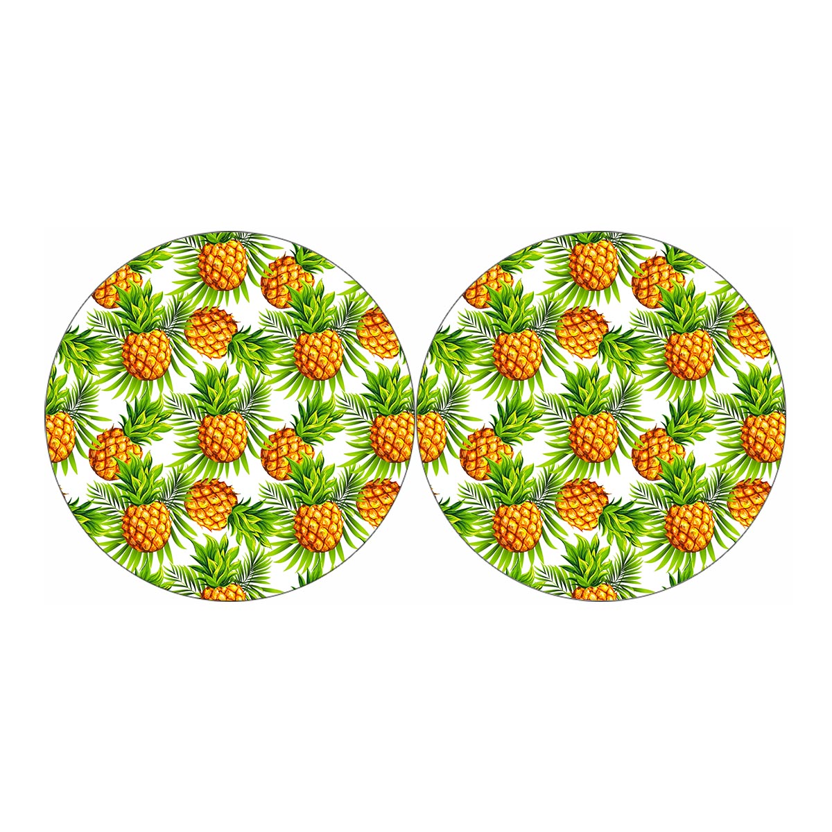 White Tropical Pineapple Pattern Print Car Coasters