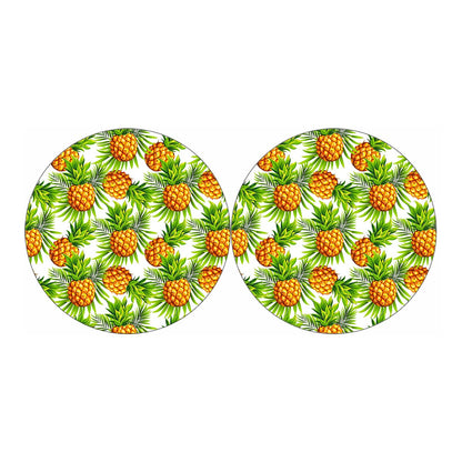 White Tropical Pineapple Pattern Print Car Coasters