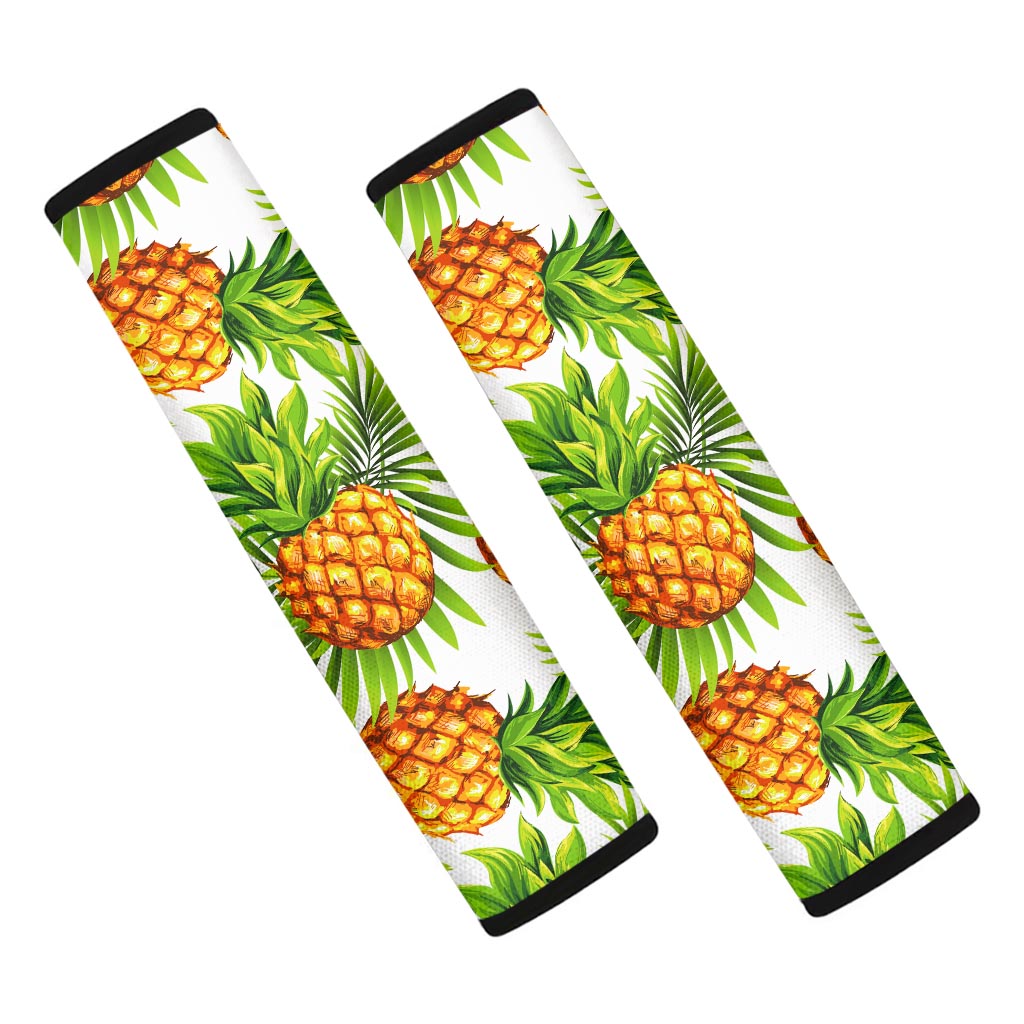 White Tropical Pineapple Pattern Print Car Seat Belt Covers