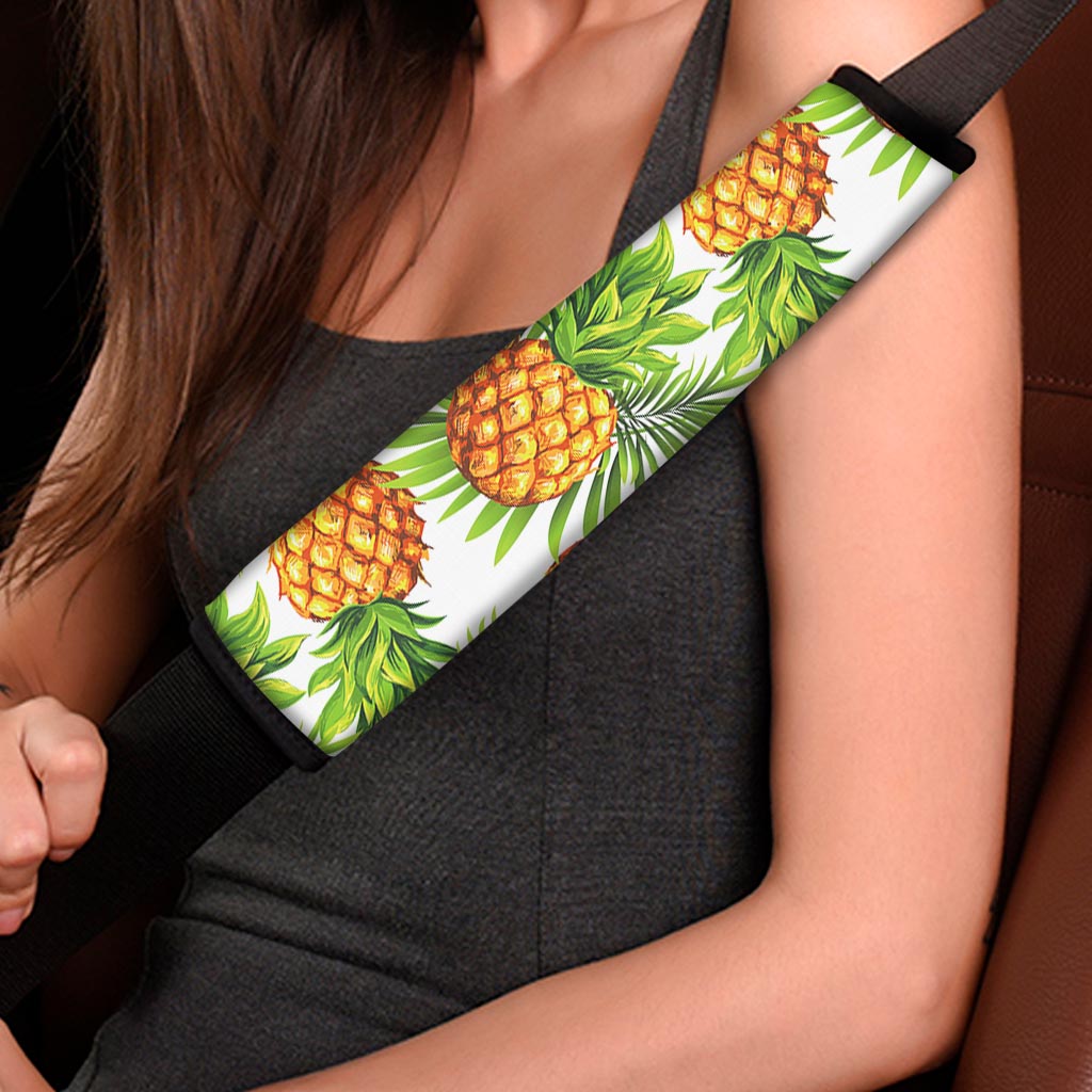 White Tropical Pineapple Pattern Print Car Seat Belt Covers