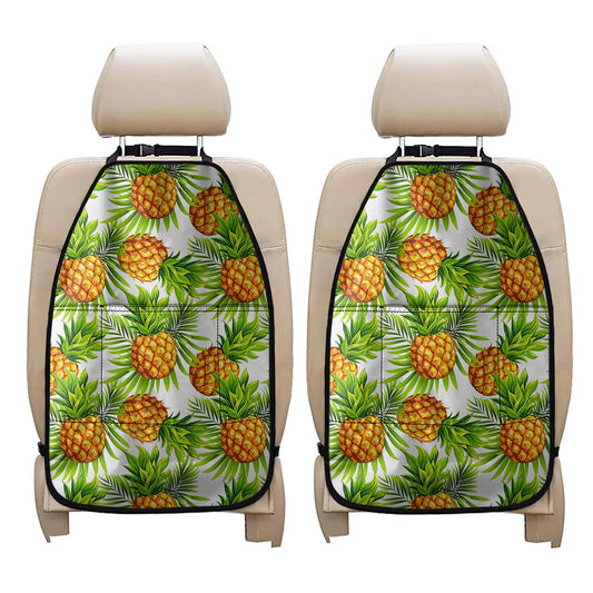 White Tropical Pineapple Pattern Print Car Seat Organizers