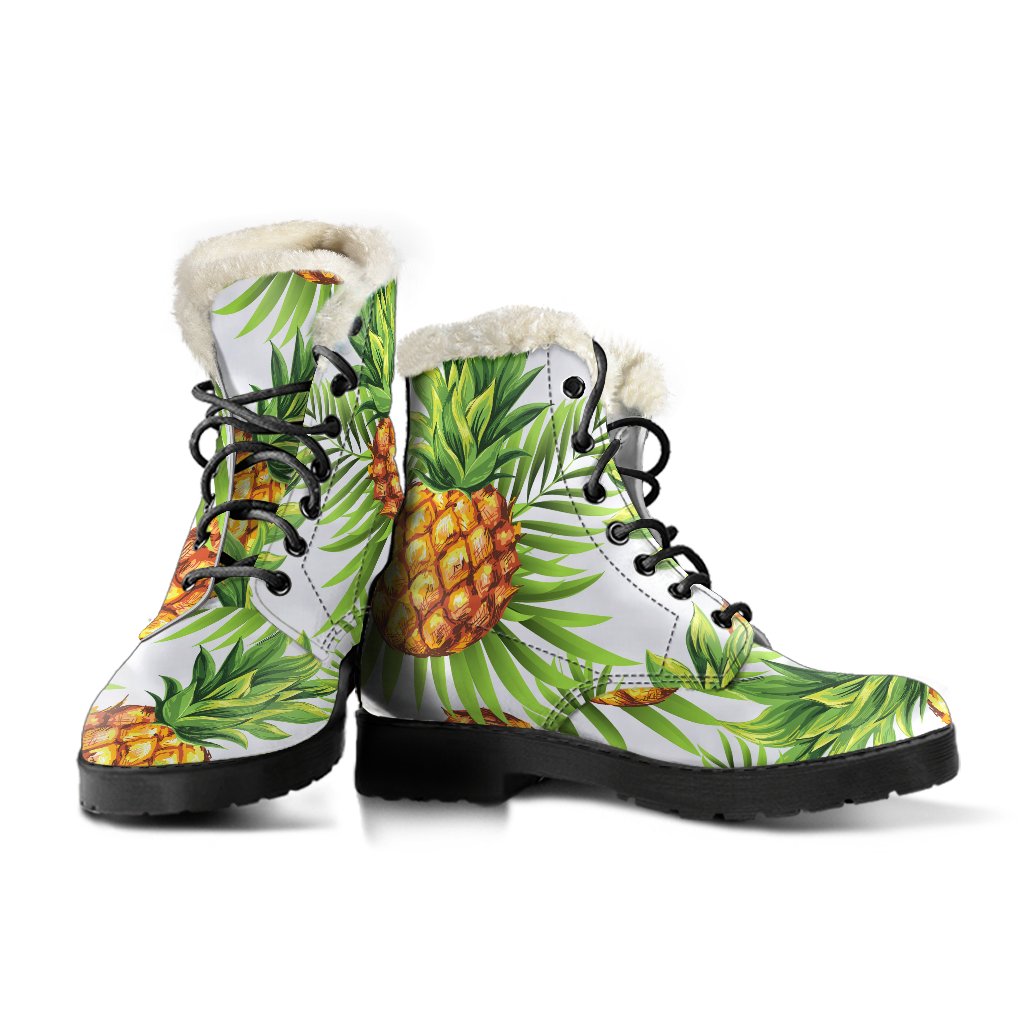White Tropical Pineapple Pattern Print Comfy Boots GearFrost
