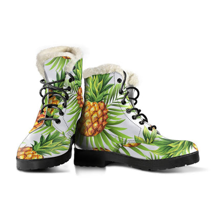 White Tropical Pineapple Pattern Print Comfy Boots GearFrost