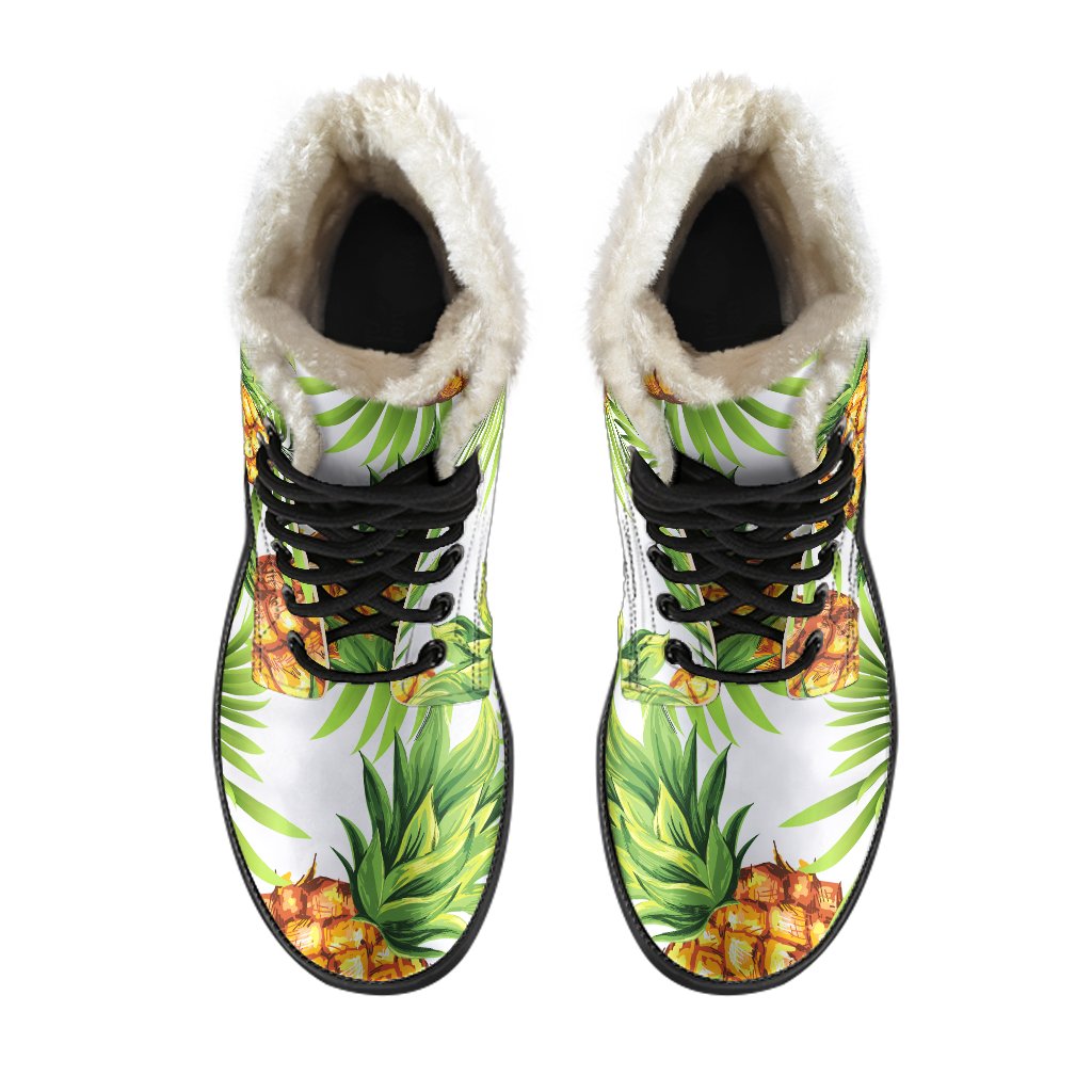 White Tropical Pineapple Pattern Print Comfy Boots GearFrost