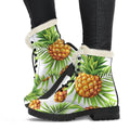 White Tropical Pineapple Pattern Print Faux Fur Leather Boots