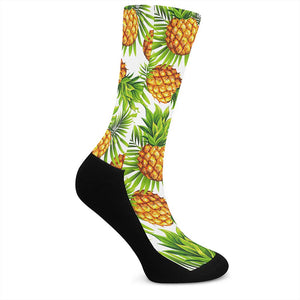 White Tropical Pineapple Pattern Print Crew Socks