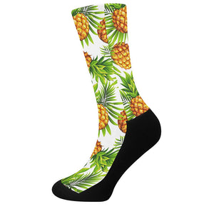 White Tropical Pineapple Pattern Print Crew Socks