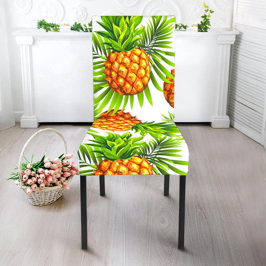 White Tropical Pineapple Pattern Print Dining Chair Slipcover
