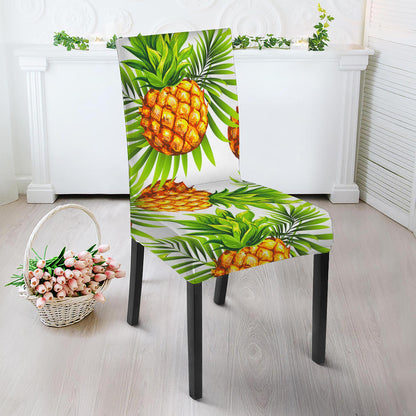 White Tropical Pineapple Pattern Print Dining Chair Slipcover