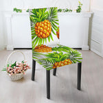 White Tropical Pineapple Pattern Print Dining Chair Slipcover
