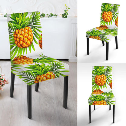 White Tropical Pineapple Pattern Print Dining Chair Slipcover