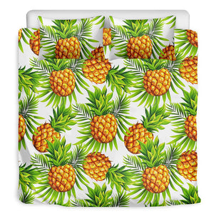 White Tropical Pineapple Pattern Print Duvet Cover Bedding Set