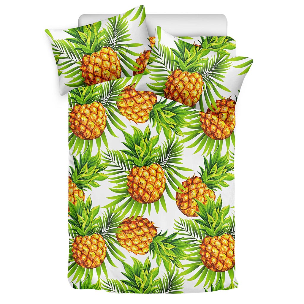 White Tropical Pineapple Pattern Print Duvet Cover Bedding Set