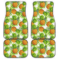 White Tropical Pineapple Pattern Print Front and Back Car Floor Mats