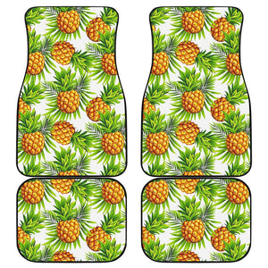 White Tropical Pineapple Pattern Print Front and Back Car Floor Mats