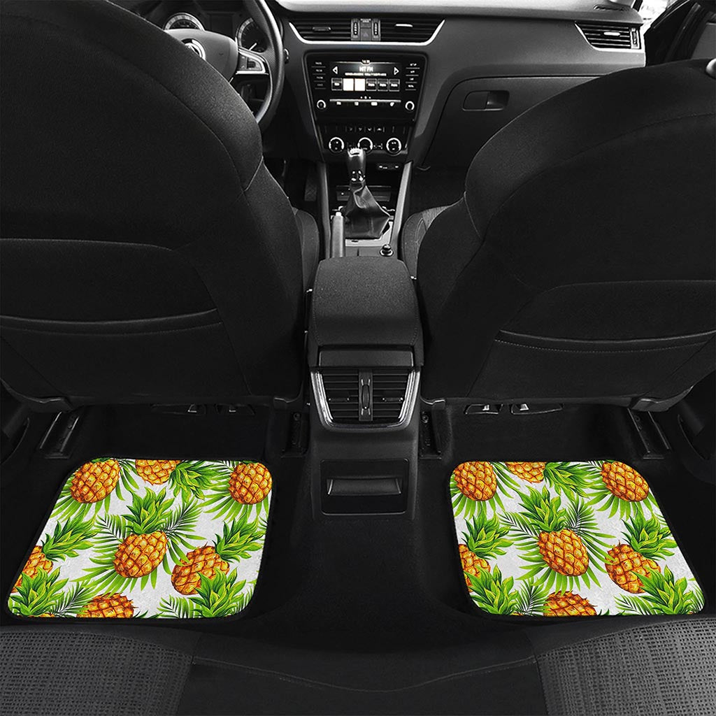 White Tropical Pineapple Pattern Print Front and Back Car Floor Mats