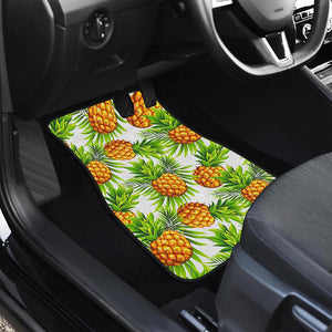 White Tropical Pineapple Pattern Print Front and Back Car Floor Mats