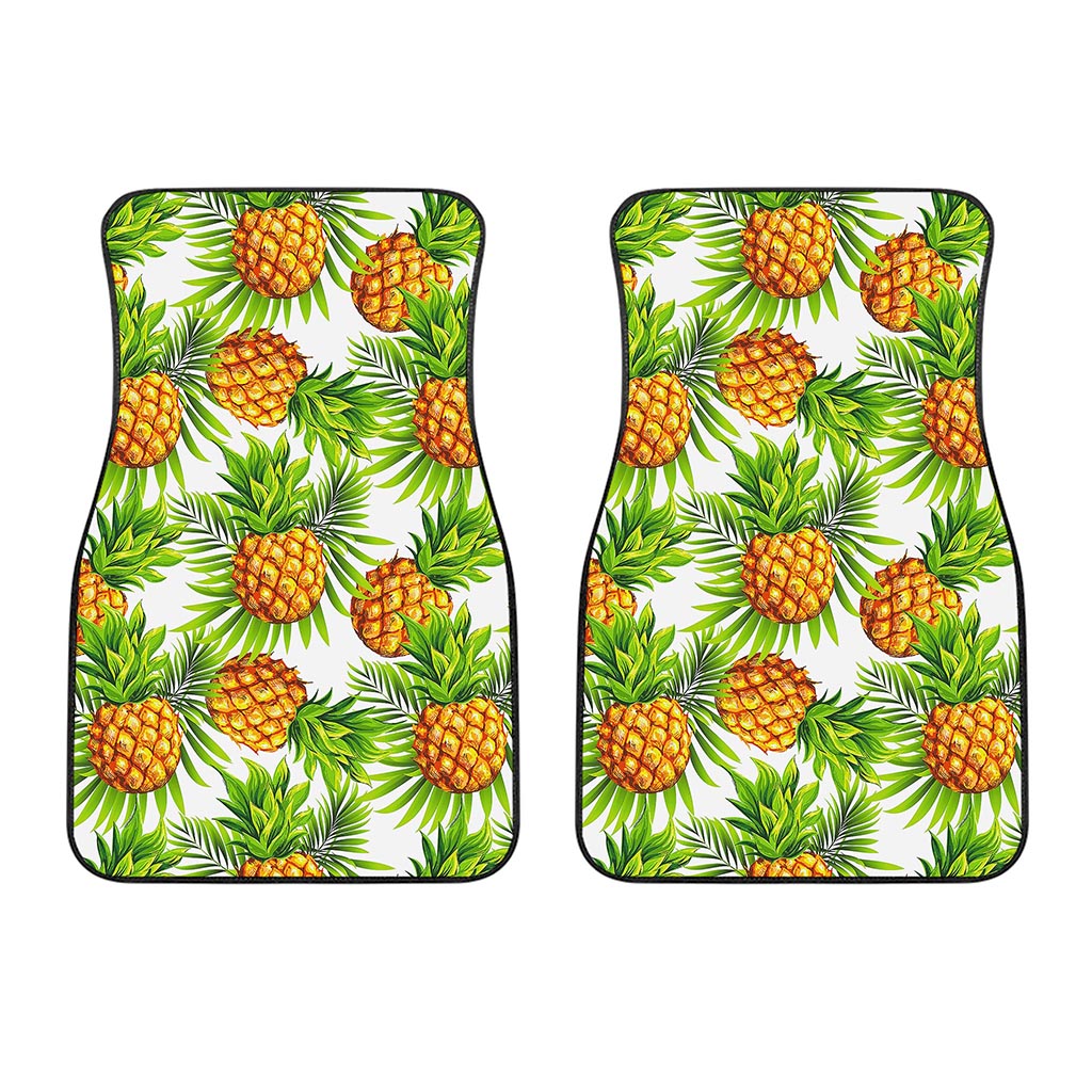 White Tropical Pineapple Pattern Print Front Car Floor Mats