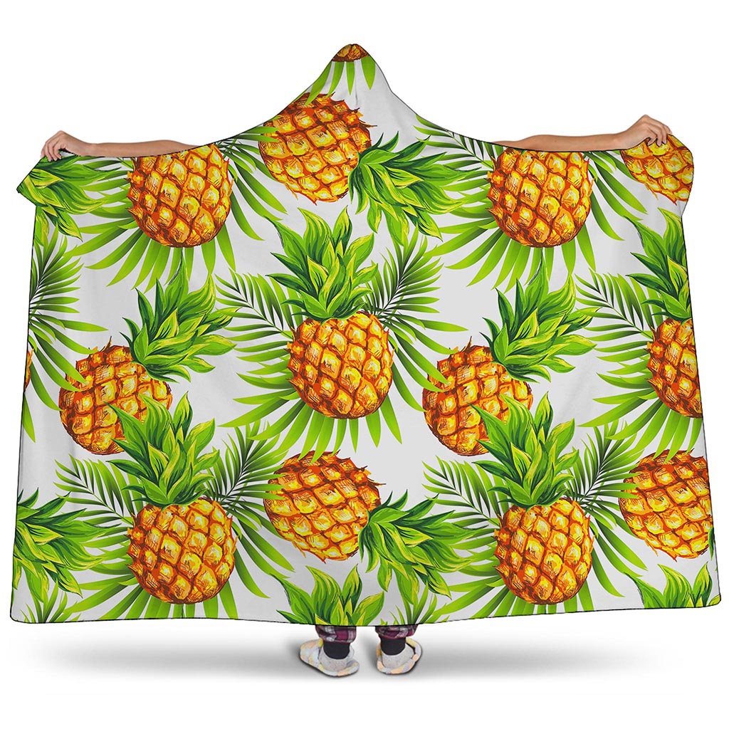 White Tropical Pineapple Pattern Print Hooded Blanket
