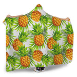 White Tropical Pineapple Pattern Print Hooded Blanket