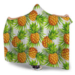 White Tropical Pineapple Pattern Print Hooded Blanket