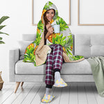 White Tropical Pineapple Pattern Print Hooded Blanket