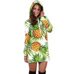 White Tropical Pineapple Pattern Print Hoodie Dress GearFrost