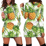 White Tropical Pineapple Pattern Print Hoodie Dress GearFrost