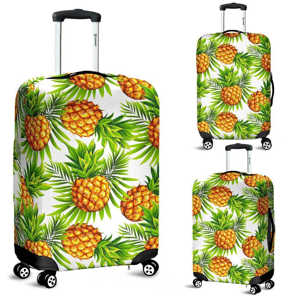 White Tropical Pineapple Pattern Print Luggage Cover GearFrost