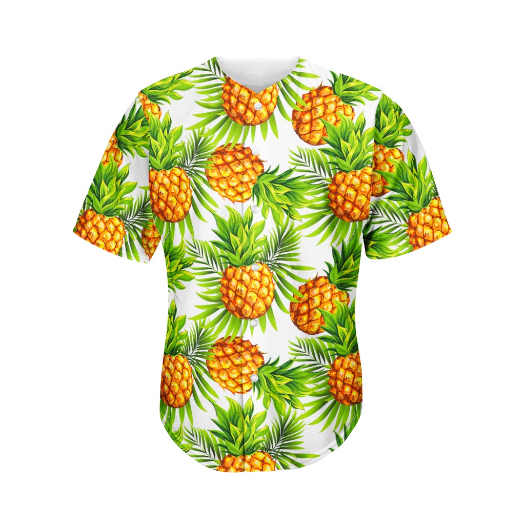 White Tropical Pineapple Pattern Print Men's Baseball Jersey