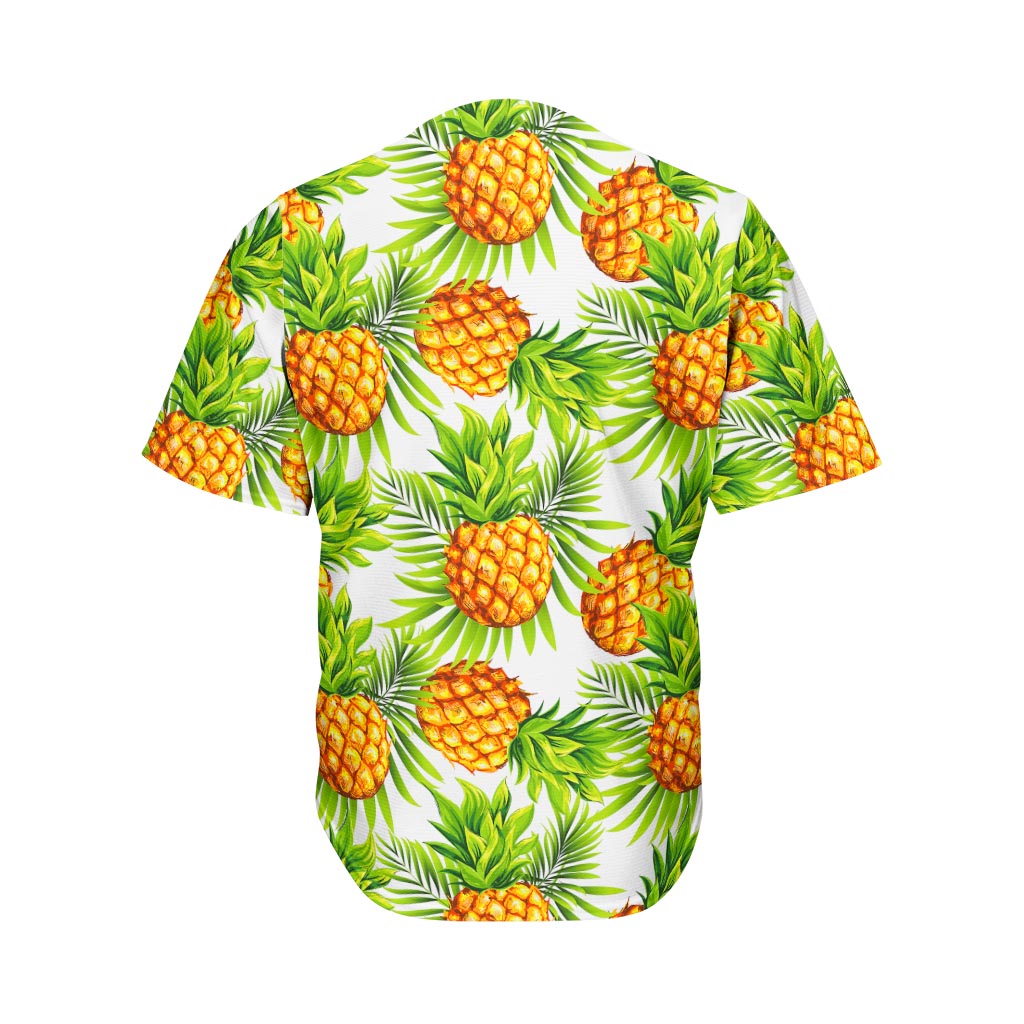 White Tropical Pineapple Pattern Print Men's Baseball Jersey