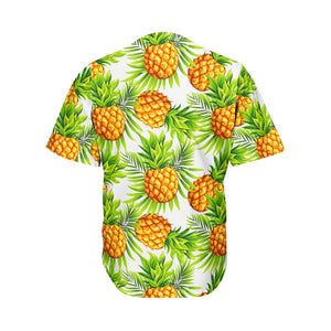 White Tropical Pineapple Pattern Print Men's Baseball Jersey