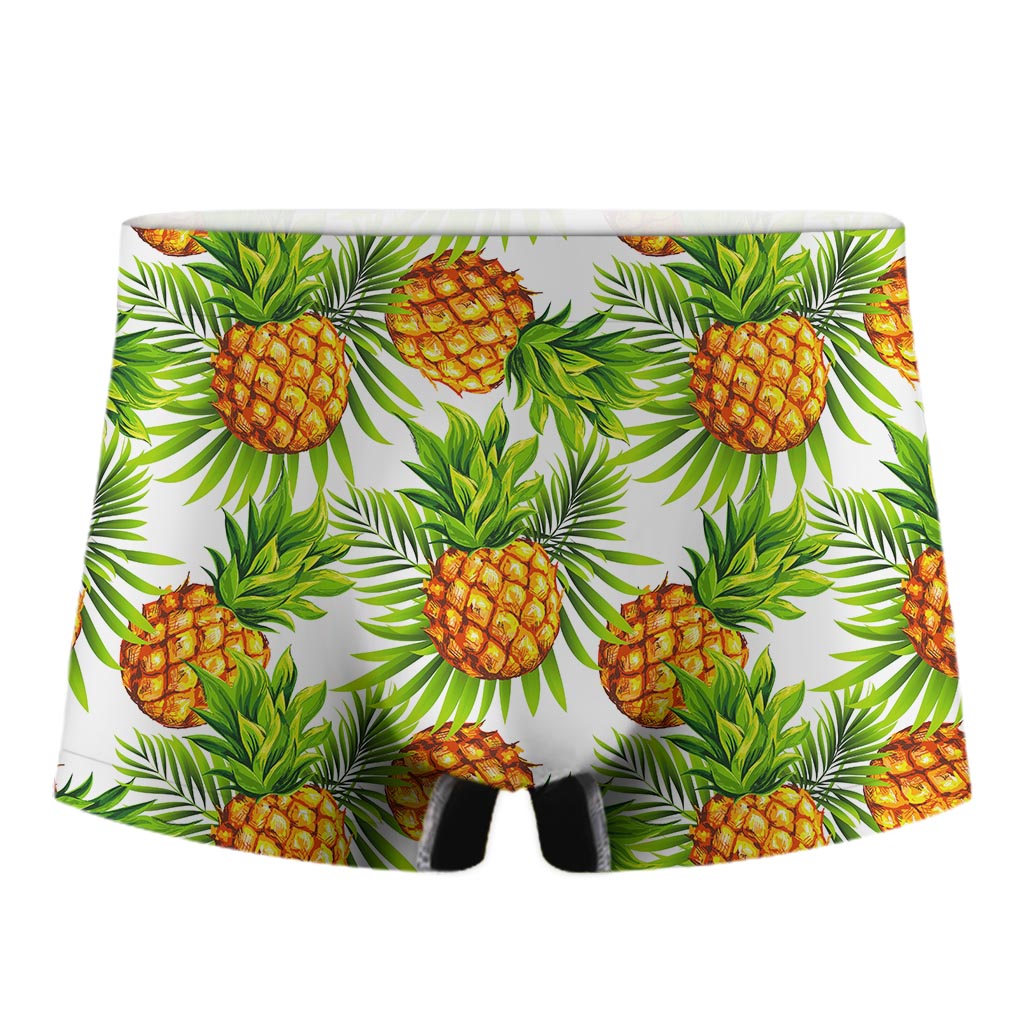 White Tropical Pineapple Pattern Print Men's Boxer Briefs